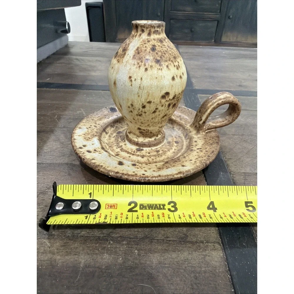 Hand Made VIntage Chamber Stick Farmhouse Candle Holder‎  Pottery Art Signed